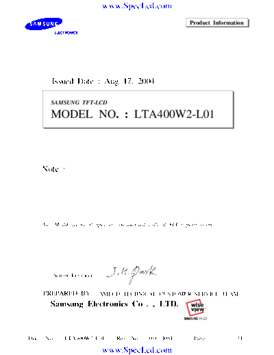Samsung lta400w2 l01 716  Samsung LCD TV LTA400W2-L01 lta400w2_l01_716.pdf