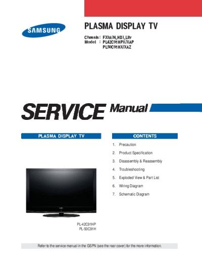 Samsung Cover  Samsung LCD TV PL42C91HPXXAP, PL50C91HXXAZ Chassis F33A(N_HD)_Lily sm Cover.pdf