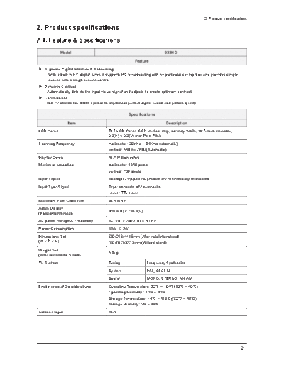 Samsung product specification  Samsung LCD TV 933HD CHASSIS LS19CFE product_specification.pdf