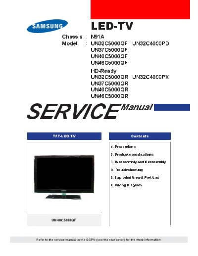 Samsung Samsung+UN32-37-40-46-C5000QF+R+32C4000PX-PD+chassis+N91A+LED  Samsung LED TV UN32C4000PX Samsung+UN32-37-40-46-C5000QF+R+32C4000PX-PD+chassis+N91A+LED.pdf