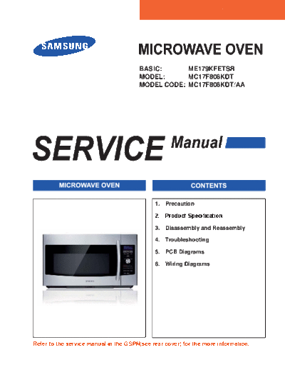 Samsung MC17F808KDT AA  Samsung Microwave MC17F808KDT_AA MC17F808KDT_AA.pdf