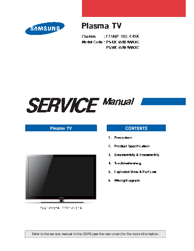 Samsung PS42C450B1WXXC KL-EX-SI 1293019535  Samsung Plasma F71A chassis PS42C450B1WXXC_KL-EX-SI_1293019535.pdf