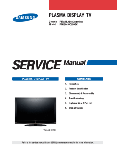 Samsung Samsung+PN42A410C1DXZC+Chassis+F45A(N HD) Carnelian  Samsung Plasma PN42A410C1DXZC chassis F45A Samsung+PN42A410C1DXZC+Chassis+F45A(N_HD)_Carnelian.pdf