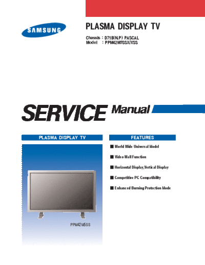 Samsung PPM-42M5SSX-XSS-D71B  Samsung Plasma PPM-42M5SSX-XSS chassis D71B PPM-42M5SSX-XSS-D71B.PDF