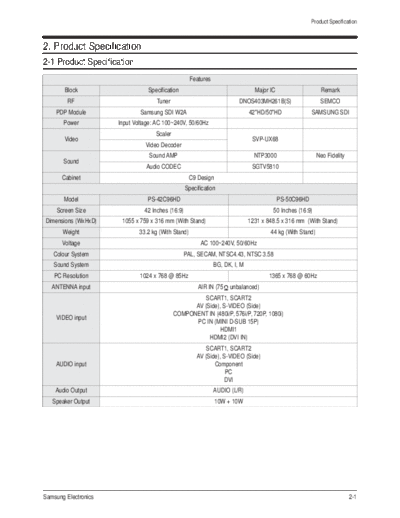 Samsung Product Specification  Samsung Plasma PS42-50C96HDX CH F30A Product Specification.pdf