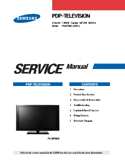 Samsung PS58P96FDXXEE Chassis  F30A(P Europe 58FHD) Saffron SM  Samsung Plasma PS42C96HD chassis F30A PS58P96FDXXEE Chassis  F30A(P_Europe_58FHD)_Saffron SM.pdf