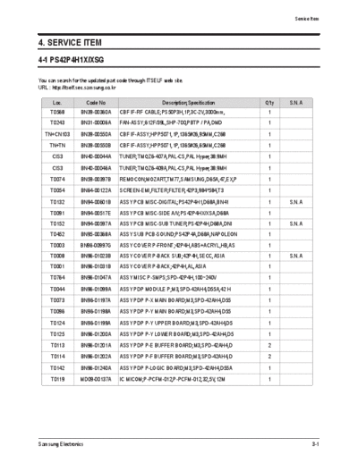 Samsung 05 Electrical Part List  Samsung Plasma PS42P4H1 chassis D68A 05_Electrical Part List.pdf