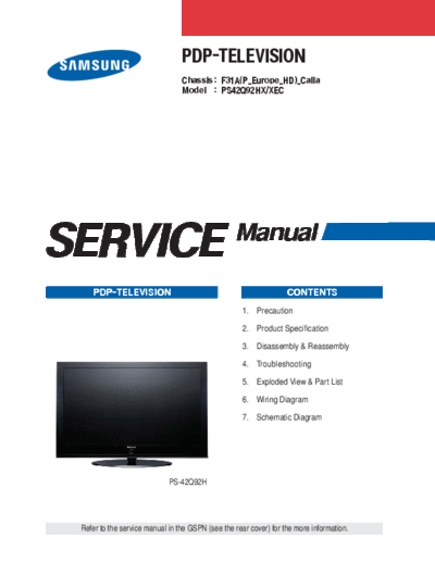 Samsung cover  Samsung Plasma PS42Q92HXXEC cover.pdf
