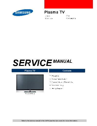 Samsung PS43E490B1WXXH SI 1436344818  Samsung Plasma PS43E490B1WXXH PS43E490B1WXXH_SI_1436344818.pdf