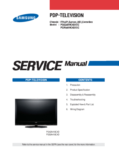 Samsung PS42A418C4DXXC KL-EX-SI 1283510082  Samsung Plasma PS50A418C4DXXC PS42A418C4DXXC_KL-EX-SI_1283510082.pdf