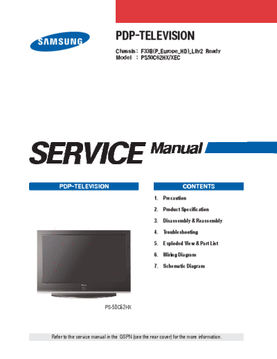 Samsung ps-50c62h chassis f33b  Samsung Plasma PS50C62H chassis F33B ps-50c62h_chassis_f33b.pdf