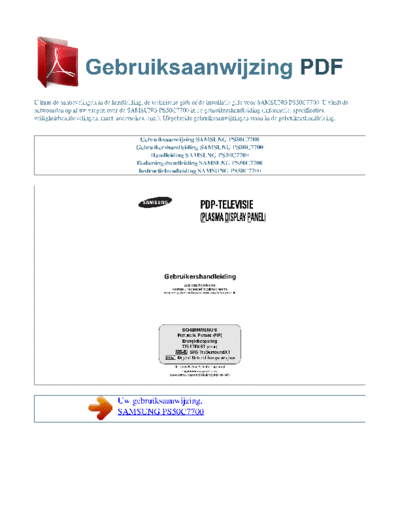 Samsung gebruiksaanwijzing-SAMSUNG-PS50C7700-N  Samsung Plasma PS50C7000 chassis F76A gebruiksaanwijzing-SAMSUNG-PS50C7700-N.pdf