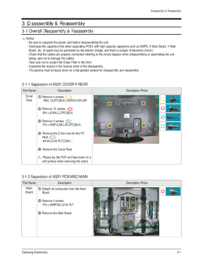 Samsung Disassembly & Reassembly  Samsung Plasma PS50C91H chassis F33A Disassembly & Reassembly.pdf