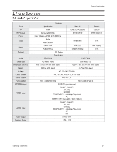 Samsung Product Specification  Samsung Plasma PS50C91H chassis F33A Product Specification.pdf