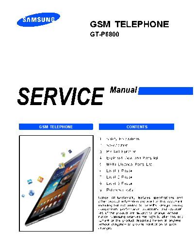 Samsung samsung gt-p6800 service manual  Samsung Tablet GT-P6800 Galaxy Tab 7.7 samsung_gt-p6800_service_manual.pdf