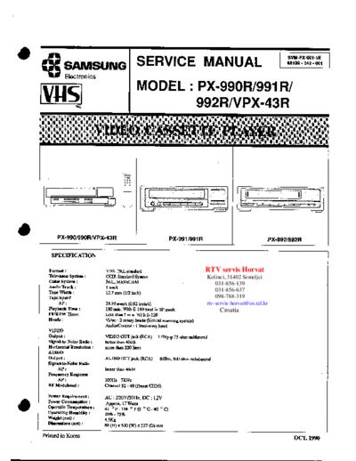 Samsung SAMSUNG PX-990R PX-991R PX-992R VPX-43R  Samsung Video PX-990R-991R SAMSUNG_PX-990R_PX-991R_PX-992R_VPX-43R.pdf