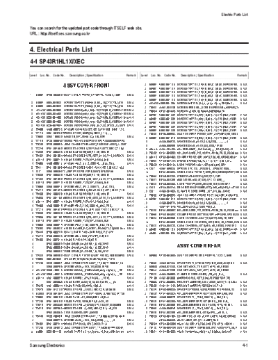 Samsung electrical part list 165  Samsung Proj TV SP-43R1HL1X electrical_part_list_165.pdf