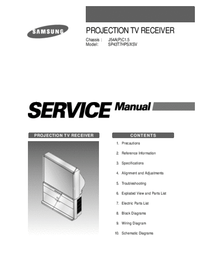 Samsung SP43T7HPSXSV ET-SB-EX-SI 1280484878  Samsung Proj TV SP-43T7HPS chassis J54A SP43T7HPSXSV_ET-SB-EX-SI_1280484878.pdf