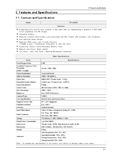 Samsung Product Specification  Samsung Projector SP-A400B Product Specification.pdf