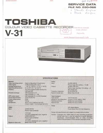 TOSHIBA toshiba v-31 service data  TOSHIBA Video V-31 toshiba_v-31_service_data.pdf