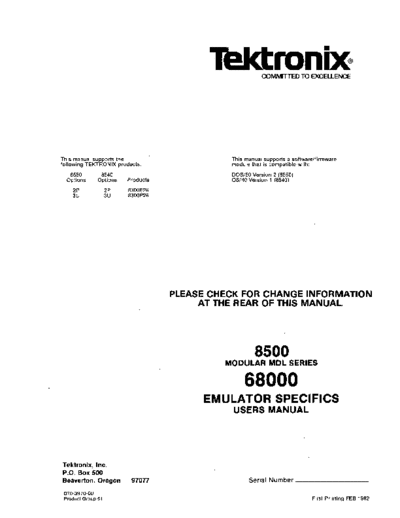 Tektronix 070-3970-00 68000 Emulator Specifics Users Manual Feb82  Tektronix 85xx 8540 070-3970-00_68000_Emulator_Specifics_Users_Manual_Feb82.pdf