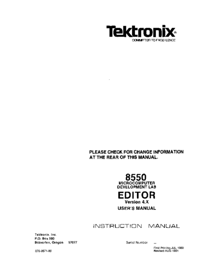 Tektronix 070-3571-00 8550 Editor Version 4.x Aug81  Tektronix 85xx 8550 070-3571-00_8550_Editor_Version_4.x_Aug81.pdf