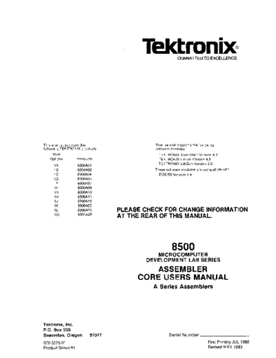 Tektronix 070-3575-01 8550 Cross Assembler Core May83  Tektronix 85xx 8550 070-3575-01_8550_Cross_Assembler_Core_May83.pdf