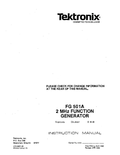 Tektronix tek-fg501a  Tektronix FG501 FG501 tek-fg501a.pdf