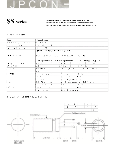 JPCON [radial thru-hole] SS Series Series  . Electronic Components Datasheets Passive components capacitors JPCON JPCON [radial thru-hole] SS Series Series.pdf