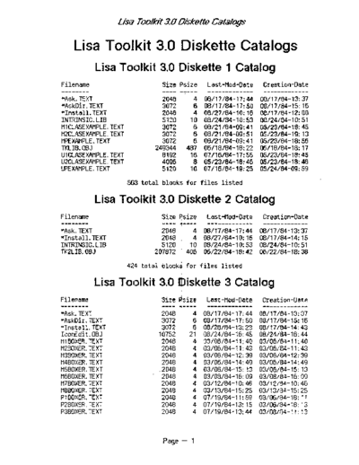 apple Toolkit 3.0 Diskette Catalogs  apple lisa toolkit_3.0 Toolkit_3.0_Diskette_Catalogs.pdf
