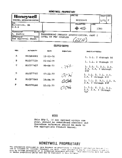 honeywell 60132445 FEP Coupler Spec Nov77  honeywell series6000 periph 60132445_FEP_Coupler_Spec_Nov77.pdf