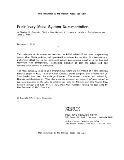xerox Mesa 1.0 Dec76  xerox mesa 1.0_1976 Mesa_1.0_Dec76.pdf