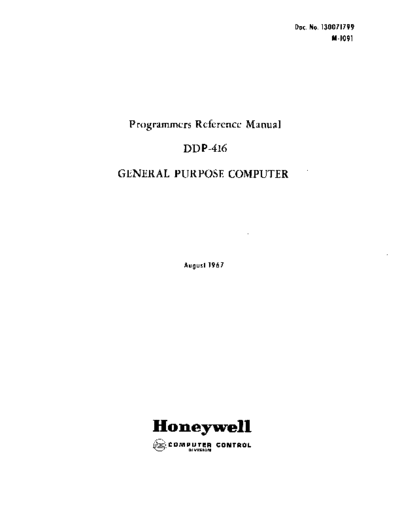 honeywell 130071799 DDP-416 PgmrRef Aug67  honeywell series16 h416 130071799_DDP-416_PgmrRef_Aug67.pdf