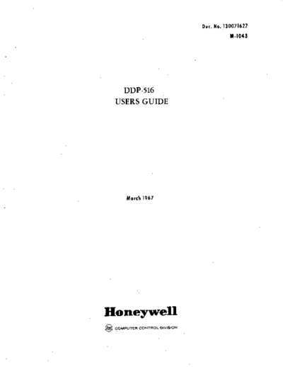 honeywell 130071627 516userGuid Mar67  honeywell series16 h516 130071627_516userGuid_Mar67.pdf