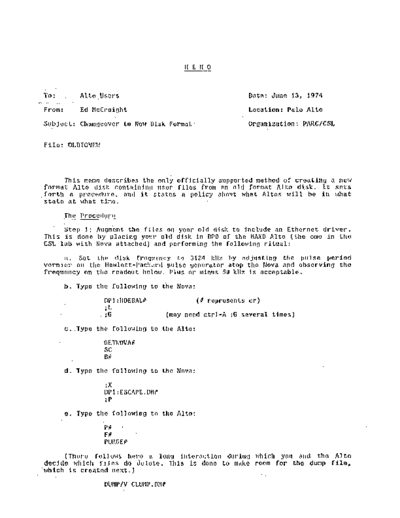 xerox Changeover to New Disk Format Jun74  xerox alto memos_1974 Changeover_to_New_Disk_Format_Jun74.pdf