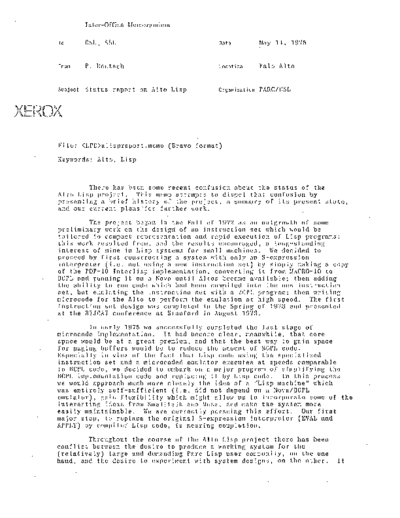 xerox Status Report on Alto Lisp May75  xerox alto memos_1975 Status_Report_on_Alto_Lisp_May75.pdf