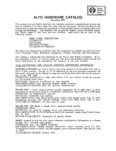xerox Alto Hardware Catalog Dec77  xerox alto memos_1977 Alto_Hardware_Catalog_Dec77.pdf