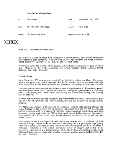 xerox IFS Status and Plans Nov77  xerox alto memos_1977 IFS_Status_and_Plans_Nov77.pdf