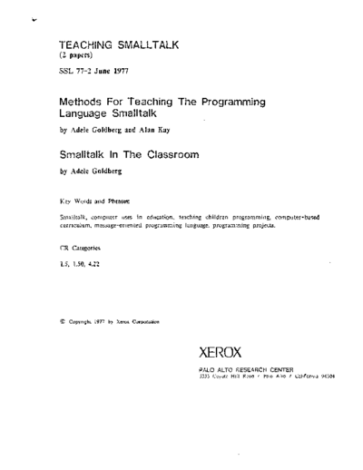 xerox SSL-77-2 Teaching Smalltalk  xerox parc techReports SSL-77-2_Teaching_Smalltalk.pdf