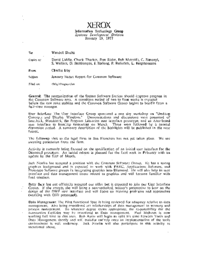 xerox 19770119 January Status Report For Common Software  xerox sdd memos_1977 19770119_January_Status_Report_For_Common_Software.pdf