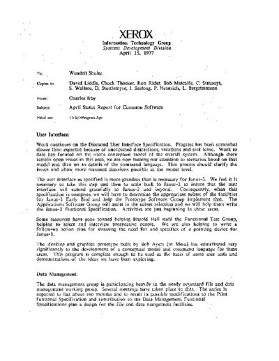 xerox 19770415 April Status Report For Common Software  xerox sdd memos_1977 19770415_April_Status_Report_For_Common_Software.pdf