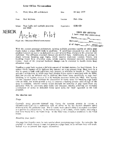 xerox 19770714 Page Faults and Multiple Processes per MDS  xerox sdd memos_1977 19770714_Page_Faults_and_Multiple_Processes_per_MDS.pdf