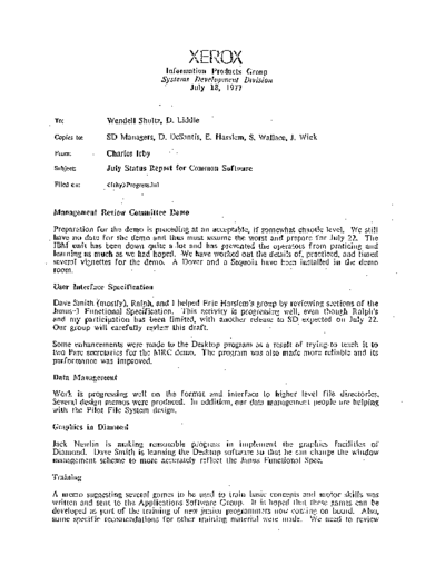 xerox 19770718 July Status Report For Common Software  xerox sdd memos_1977 19770718_July_Status_Report_For_Common_Software.pdf