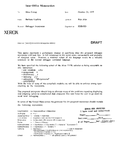 xerox 19771025 Debugger Interpreter  xerox sdd memos_1977 19771025_Debugger_Interpreter.pdf