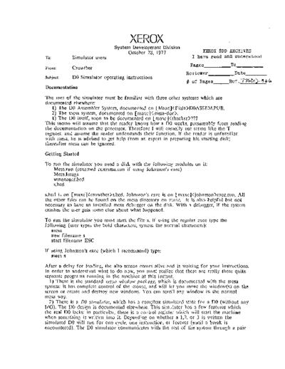 xerox 19771028 D0 Simulator Operating Instructions  xerox sdd memos_1977 19771028_D0_Simulator_Operating_Instructions.pdf