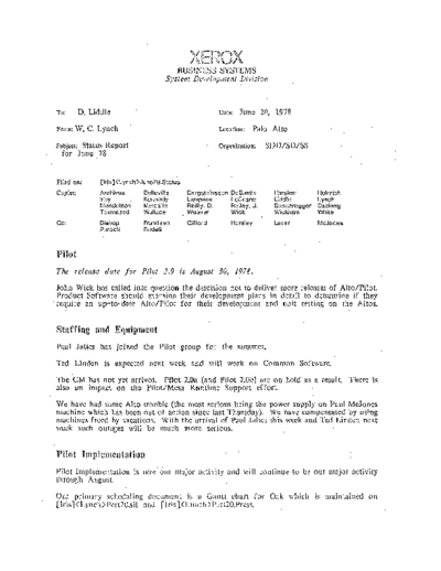 xerox 19780620 Status Report For June 78  xerox sdd memos_1978 19780620_Status_Report_For_June_78.pdf