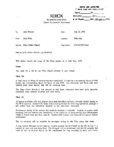 xerox 19780718 Mesa Status Report  xerox sdd memos_1978 19780718_Mesa_Status_Report.pdf