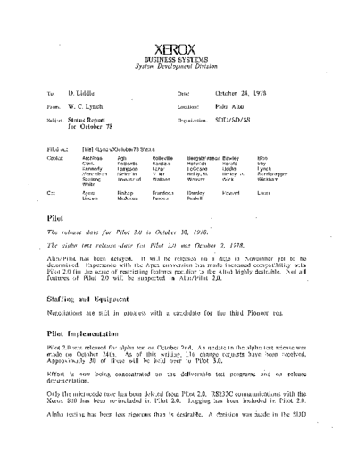 xerox 19781024 Status Report For October 78  xerox sdd memos_1978 19781024_Status_Report_For_October_78.pdf