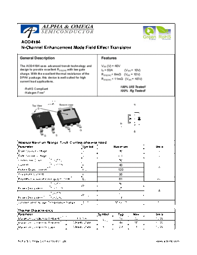AOD4184 DSA0048270  . Electronic Components Datasheets Various AOD4184 DSA0048270.pdf