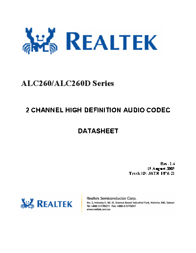 ALC 260(D) DataSheet 1.4  . Electronic Components Datasheets Various ALC ALC260(D)_DataSheet_1.4.pdf